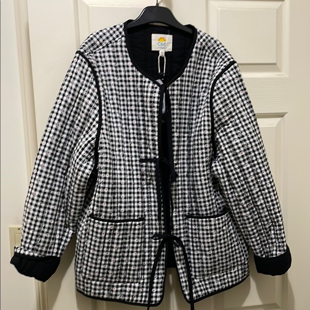 C&C California Black & White Gingham Quilted Jacket (sz XL)